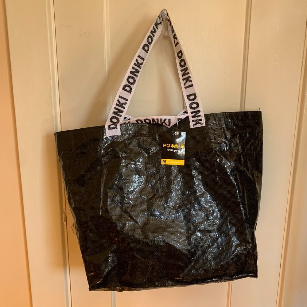 Don Don Donki Don Quijote Honolulu Black Reusable Shopping Tote Bag M NWT Straps